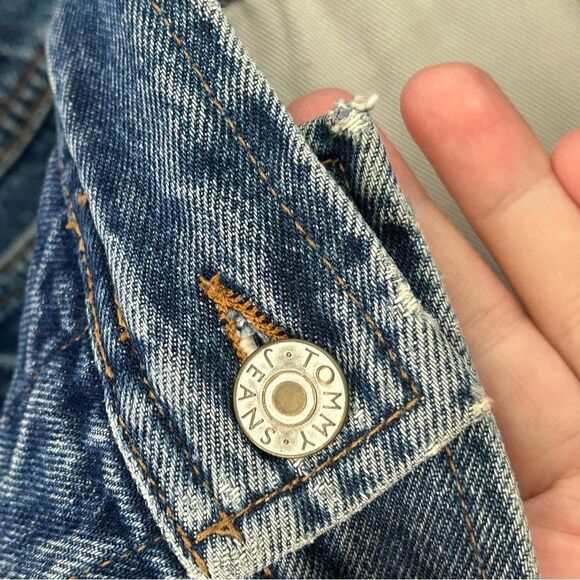 Vintage Tommy Hilfiger Blue Denim Jacket with Red and White Logo - Picture 8 of 16